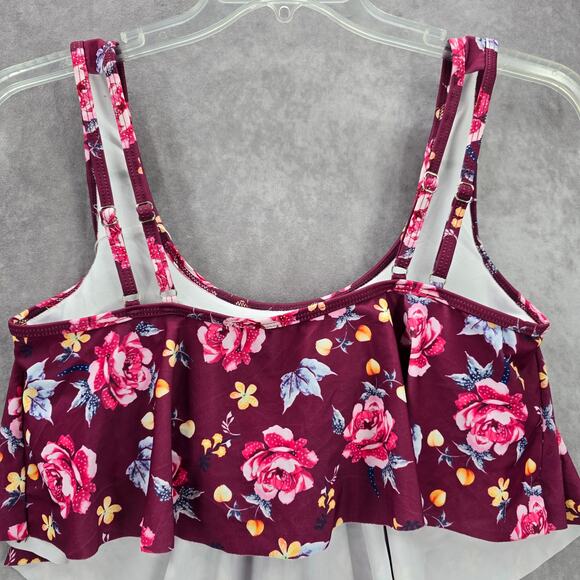 Summer Mae Purple Floral Bikini Swimwear Ruffle Cropped Top L Large - Picture 5 of 6